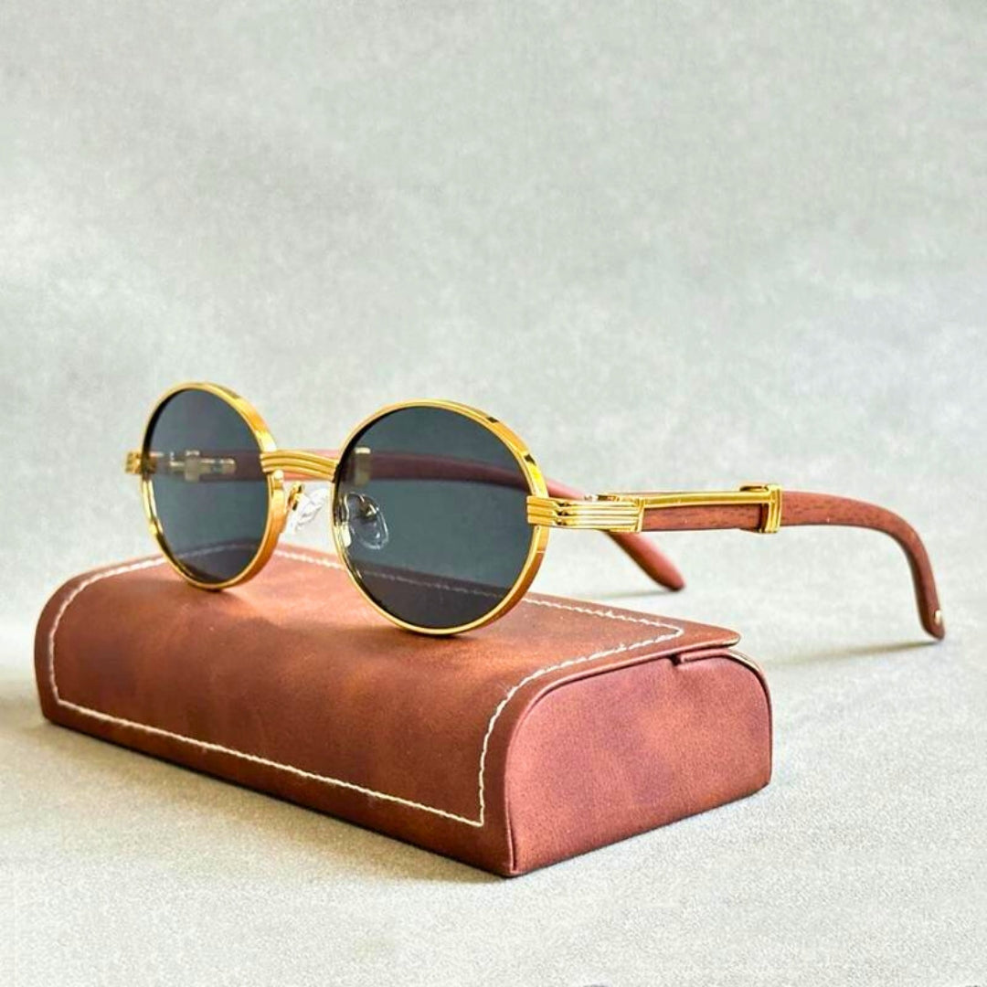 Sunglasses Oval Wooden Frame Lightweight UV Protection