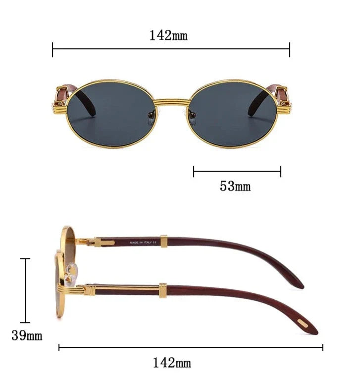 Sunglasses Oval Wooden Frame Lightweight UV Protection
