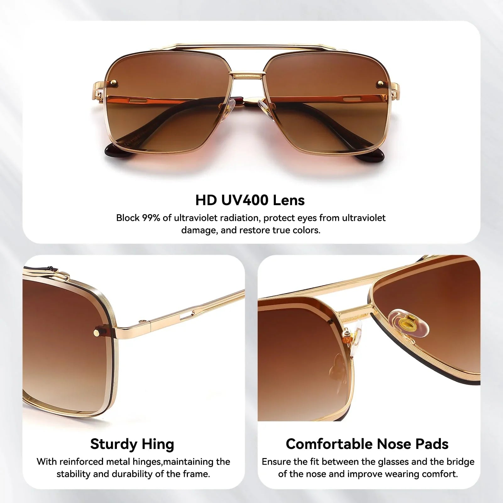 Sunglasses Oversized Retro Metal UV400 Protection