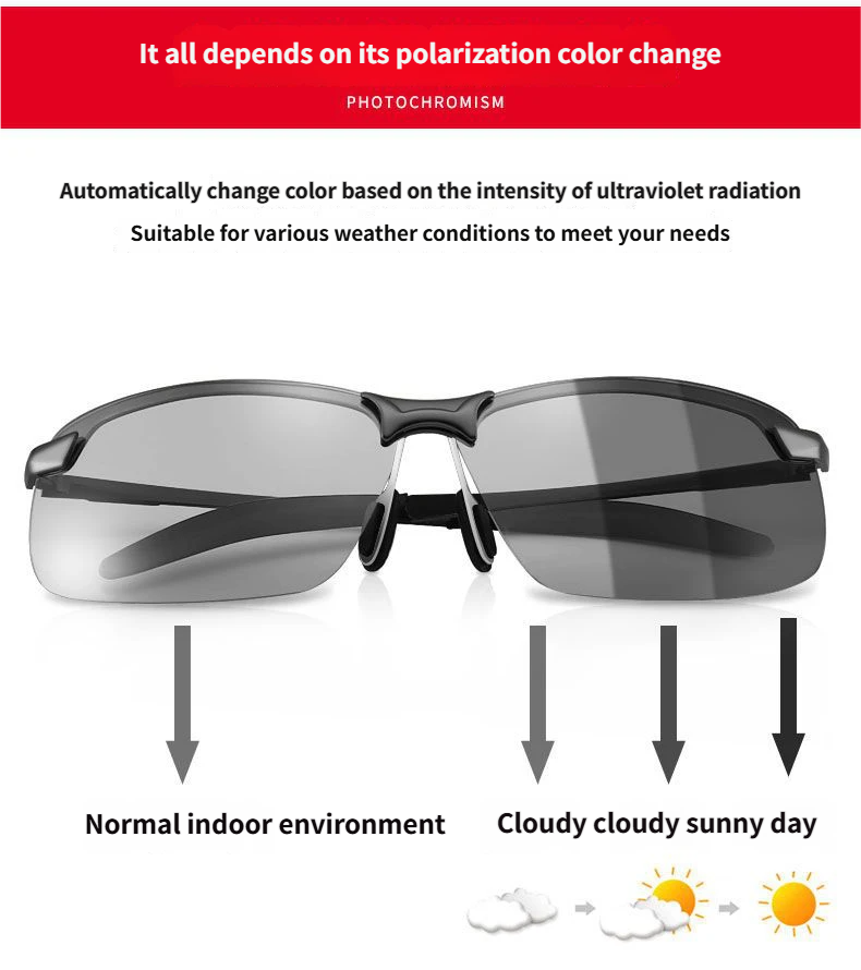 Sunglasses Polarized Adaptive Tint Lightweight Wrap Frame