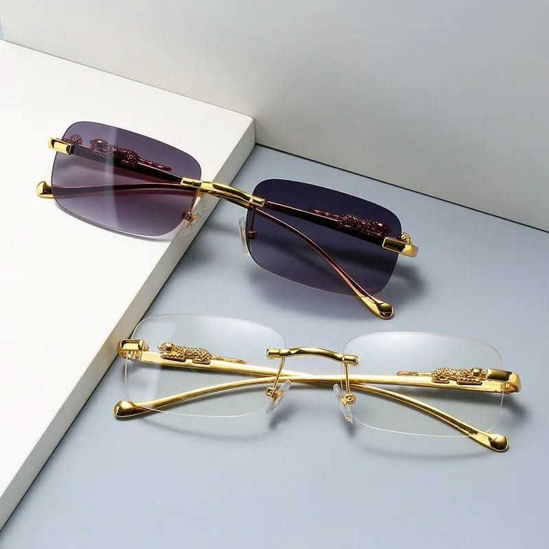 Sunglasses Rimless Leopard Temple Gradient Lenses & UV400