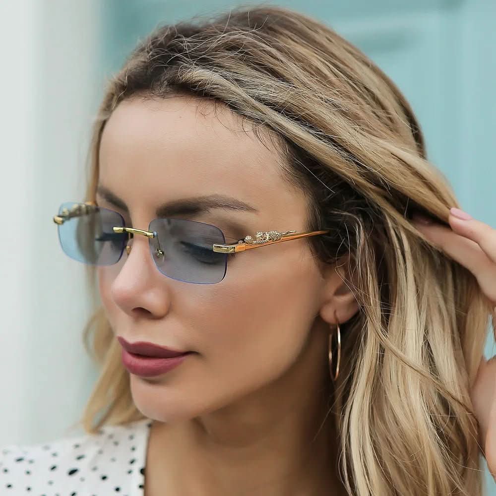 Sunglasses Rimless Leopard Temple Gradient Lenses & UV400