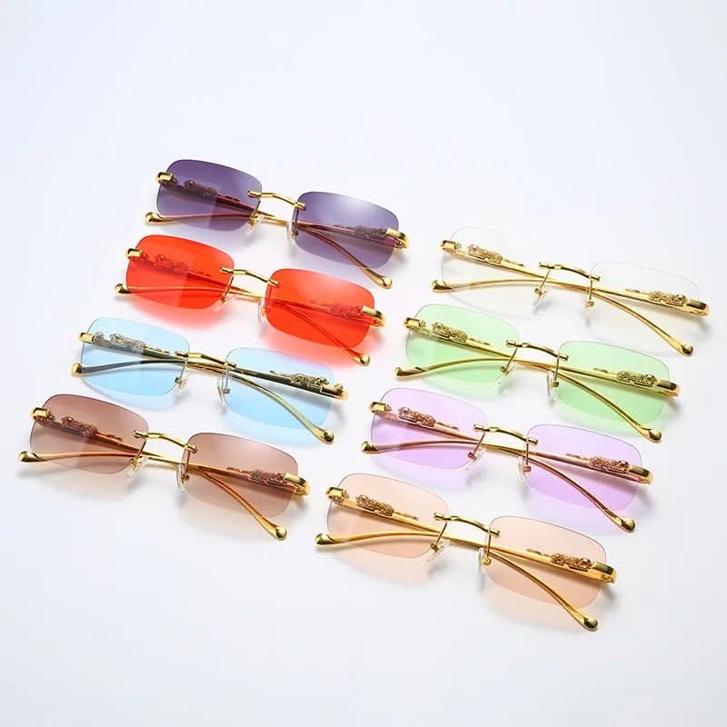 Sunglasses Rimless Leopard Temple Gradient Lenses & UV400