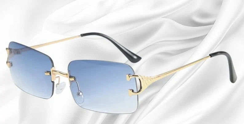 Sunglasses Rimless Rectangular Lightweight Metal Temples & UV Protection