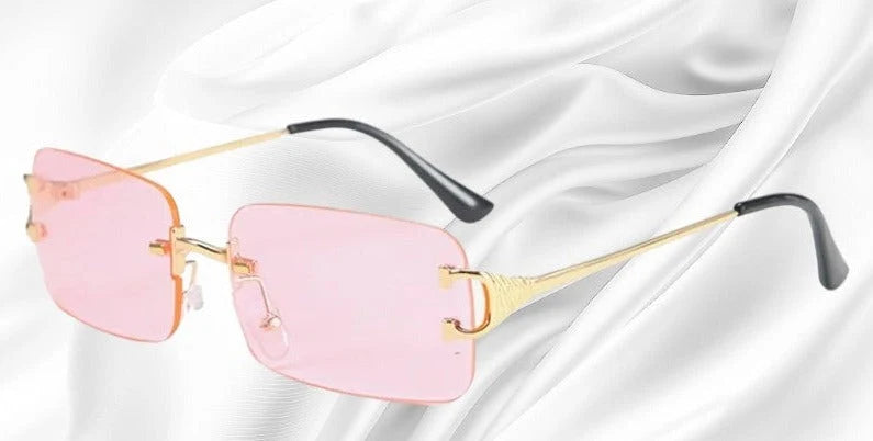Sunglasses Rimless Rectangular Lightweight Metal Temples & UV Protection