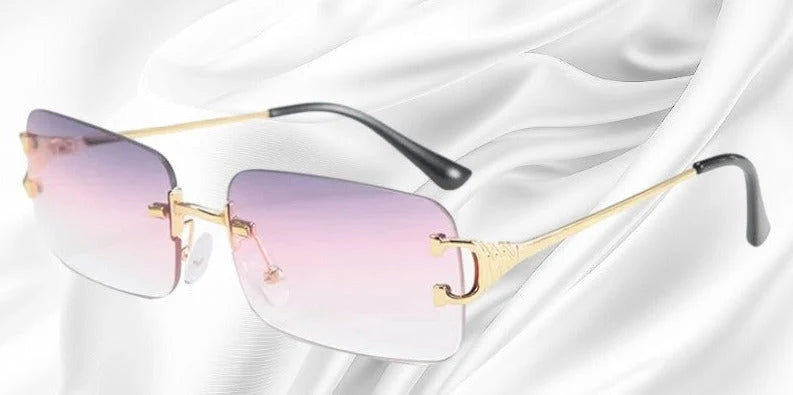 Sunglasses Rimless Rectangular Lightweight Metal Temples & UV Protection