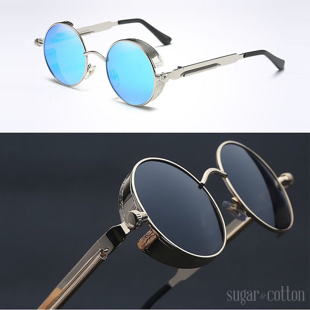 Sunglasses Round Steampunk Side Shields & UV 400