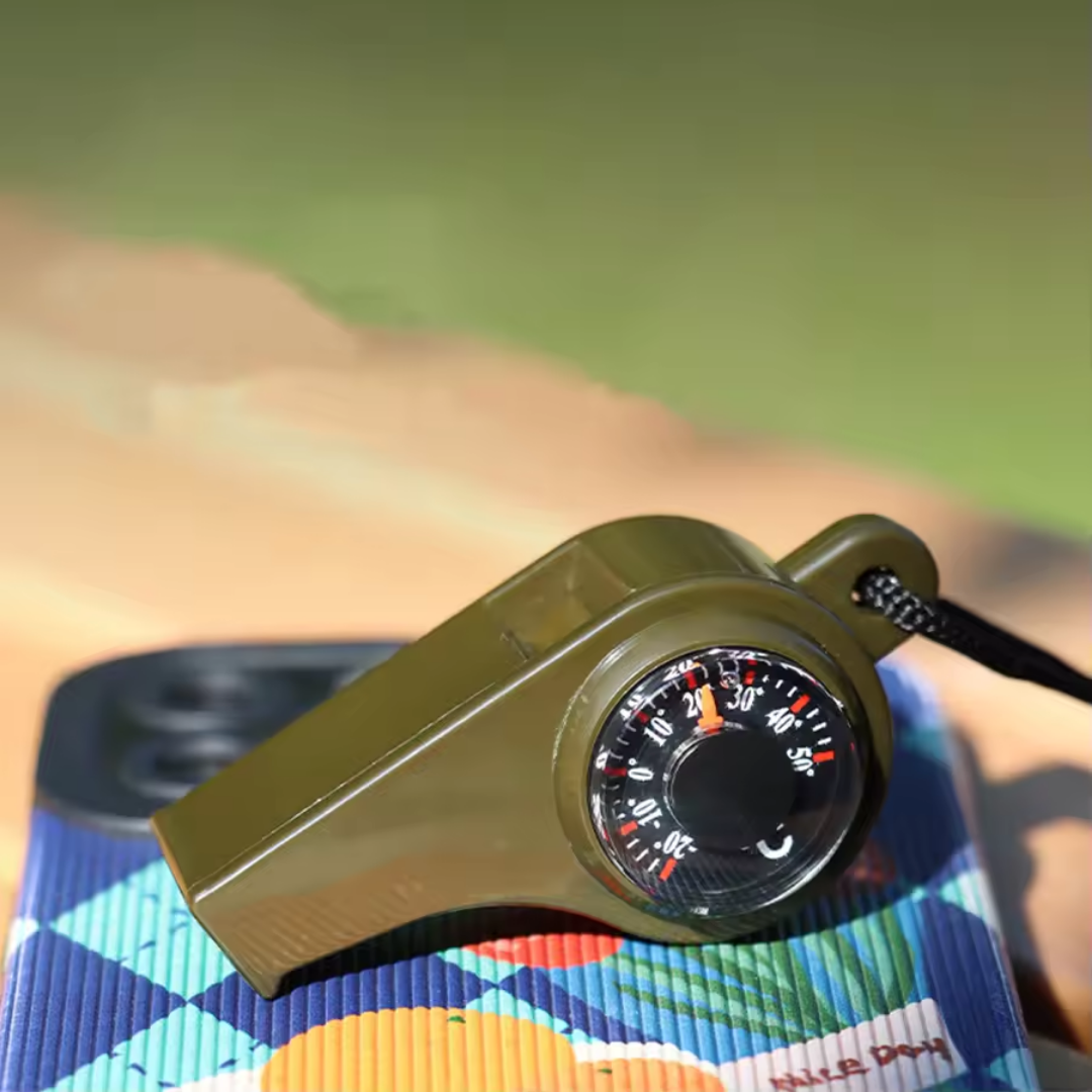Survival Whistle Battery Free Flexible Rubber Compass & Thermometer