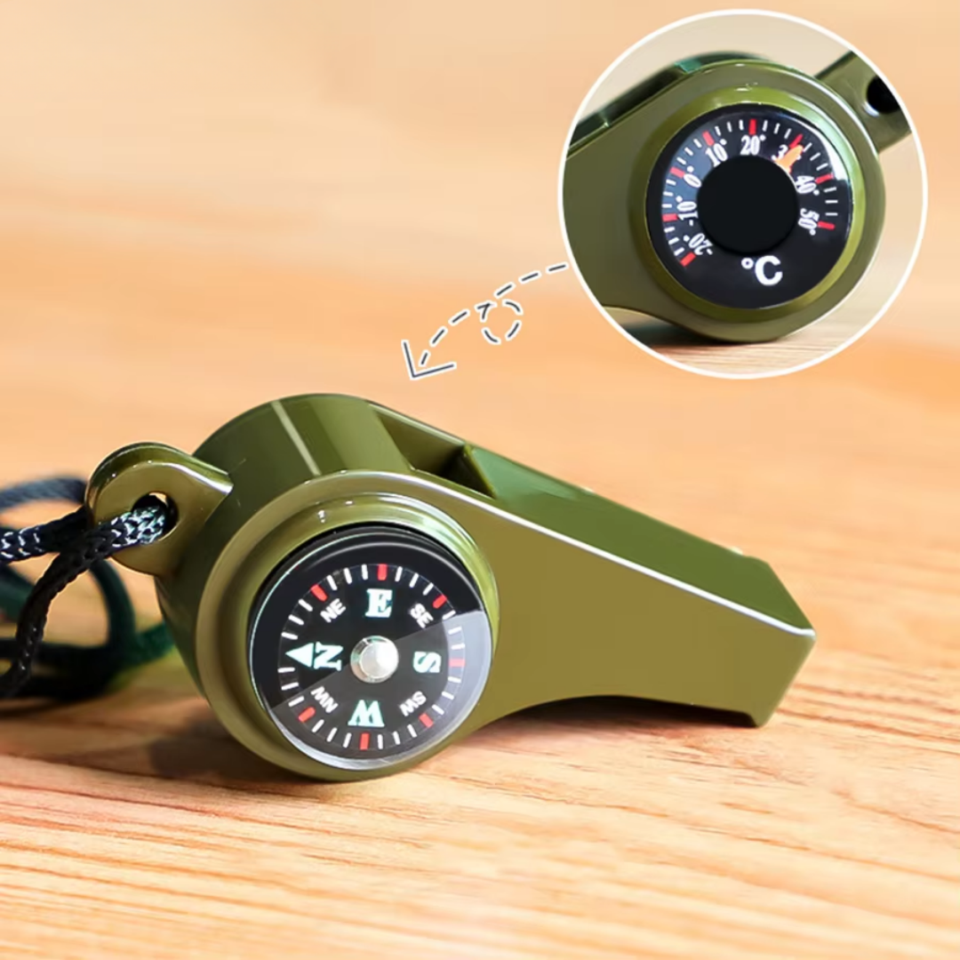 Survival Whistle Battery Free Flexible Rubber Compass & Thermometer
