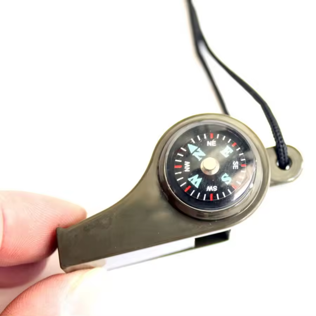 Survival Whistle Battery Free Flexible Rubber Compass & Thermometer