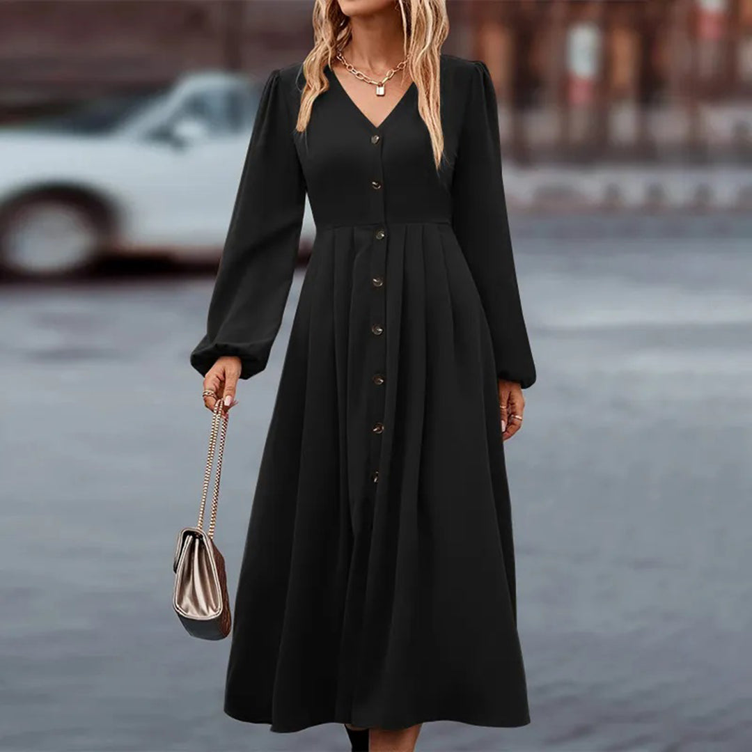 Sweater Dress V-Neck Long Sleeve Ankle-Length