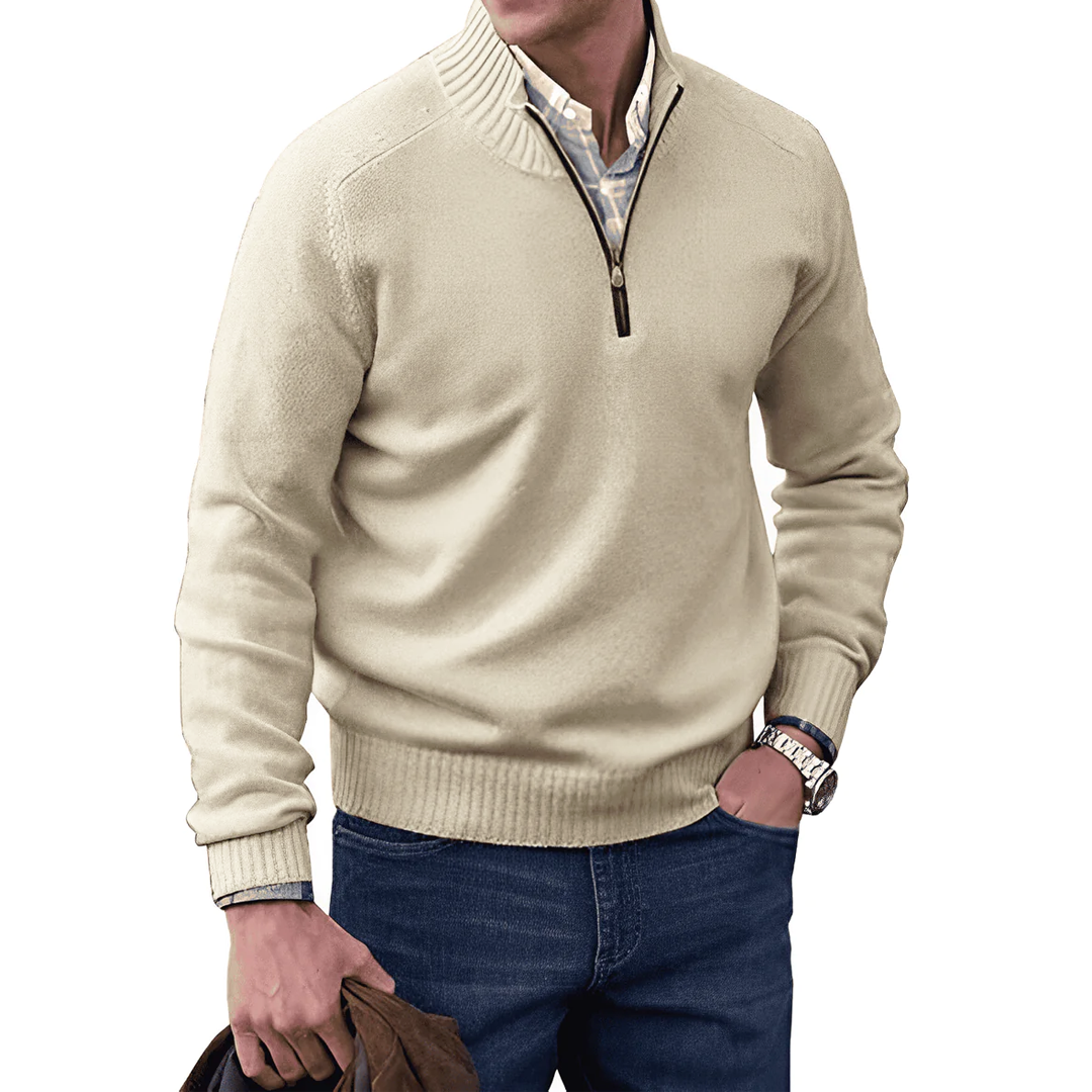 Sweater Half-Zip High Neck Cotton Blend