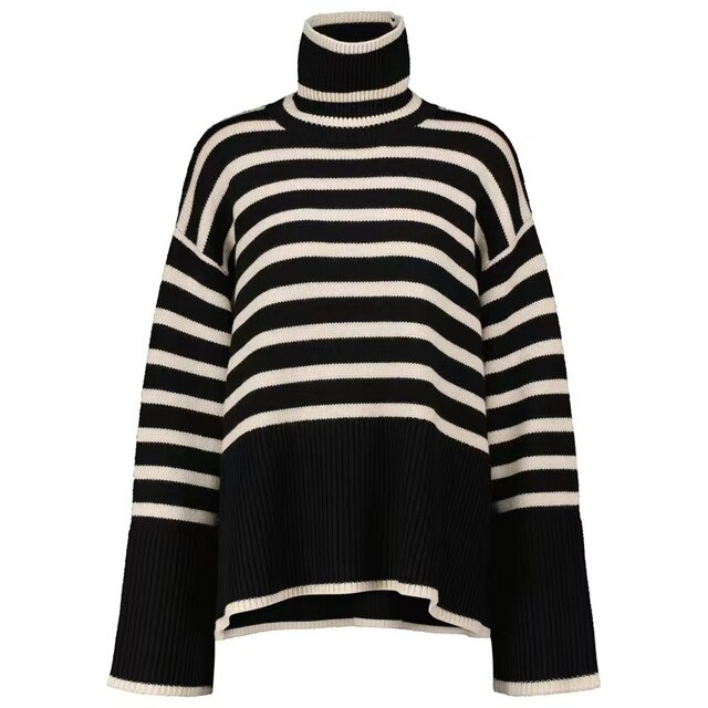 Sweater Striped Turtleneck Oversized Fit
