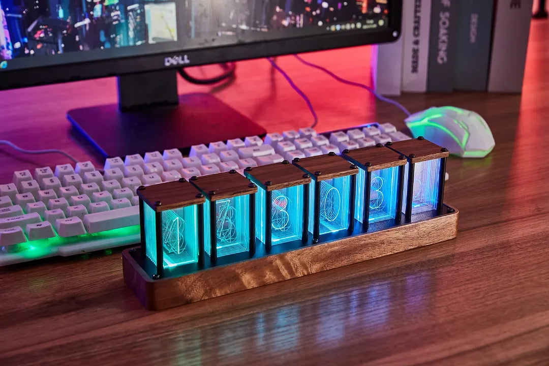 Table Clock Nixie-Style RGB LED Walnut Base