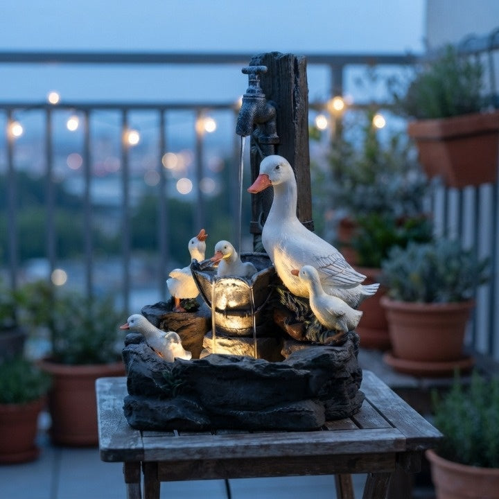Table Fountain Solar-Powered LED Weatherproof Resin