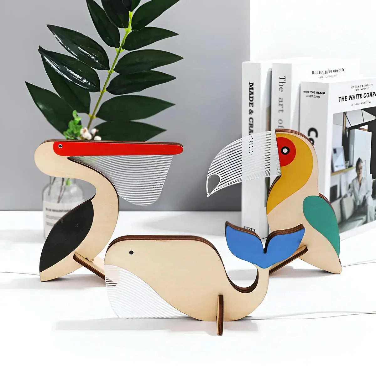 Table Lamp Birch Wood Animal Silhouette Touch & USB-Powered
