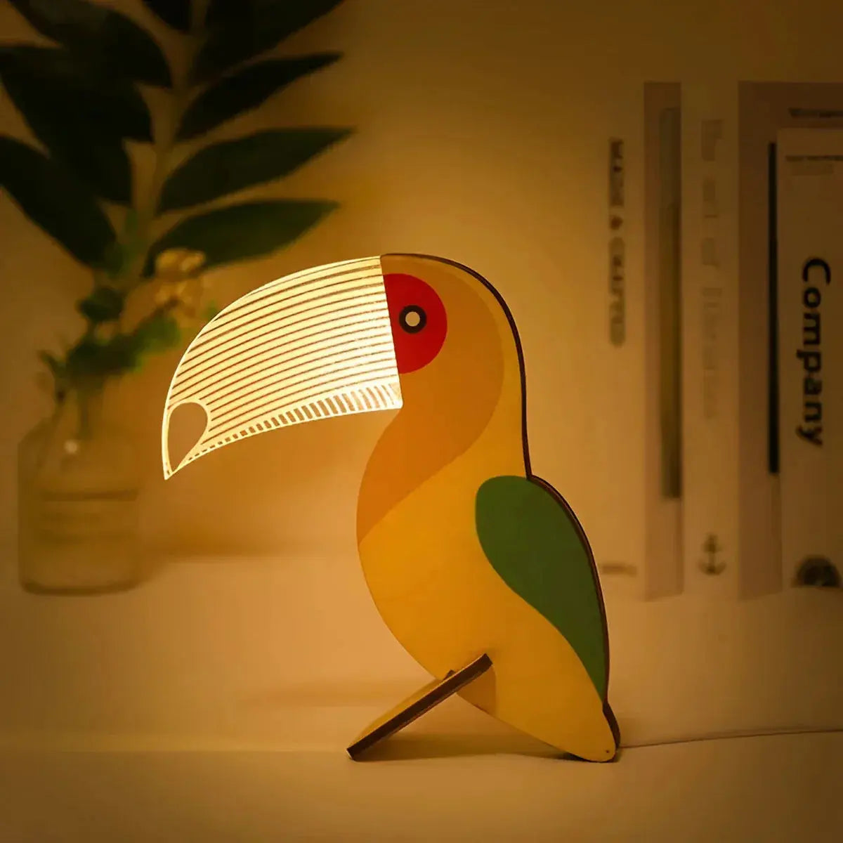 Table Lamp Birch Wood Animal Silhouette Touch & USB-Powered
