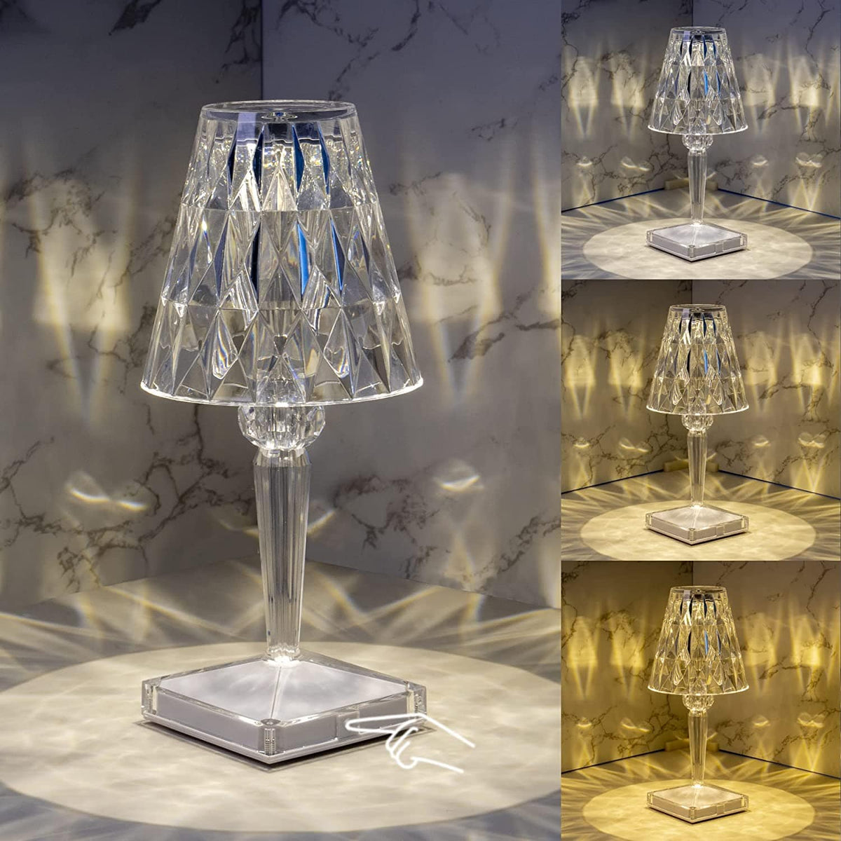 Table Lamp Crystal-Cut Acrylic USB Rechargeable LED & Touch Control