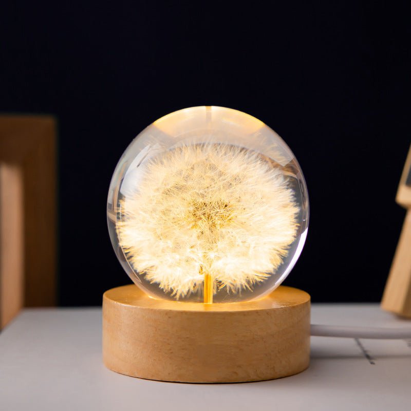Table Lamp Floral Crystal Sphere USB-Powered Warm LED