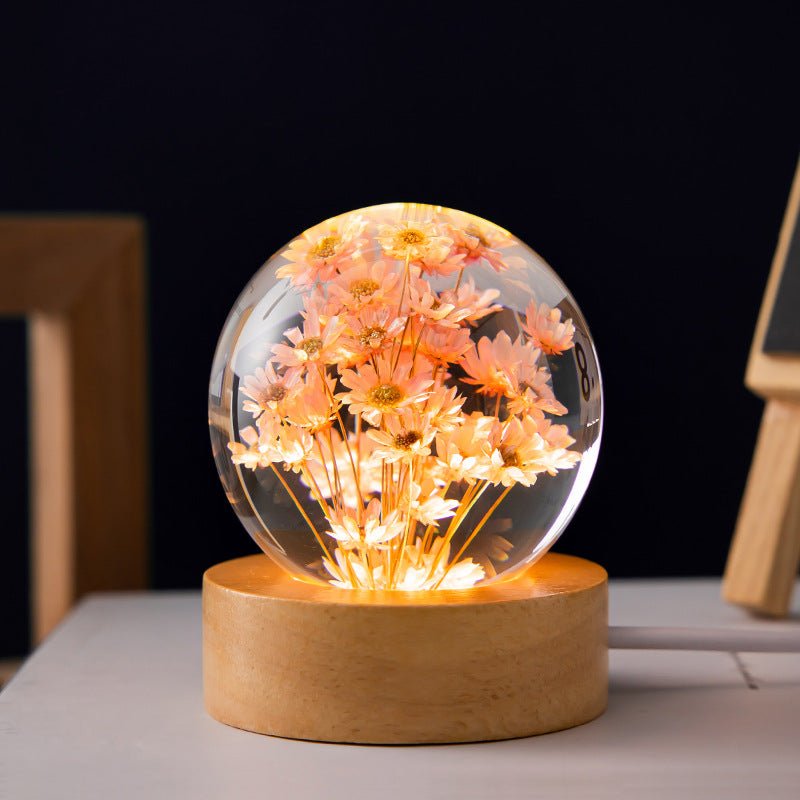 Table Lamp Floral Crystal Sphere USB-Powered Warm LED