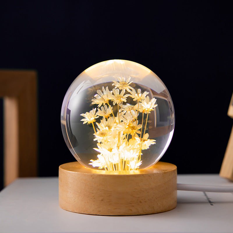 Table Lamp Floral Crystal Sphere USB-Powered Warm LED