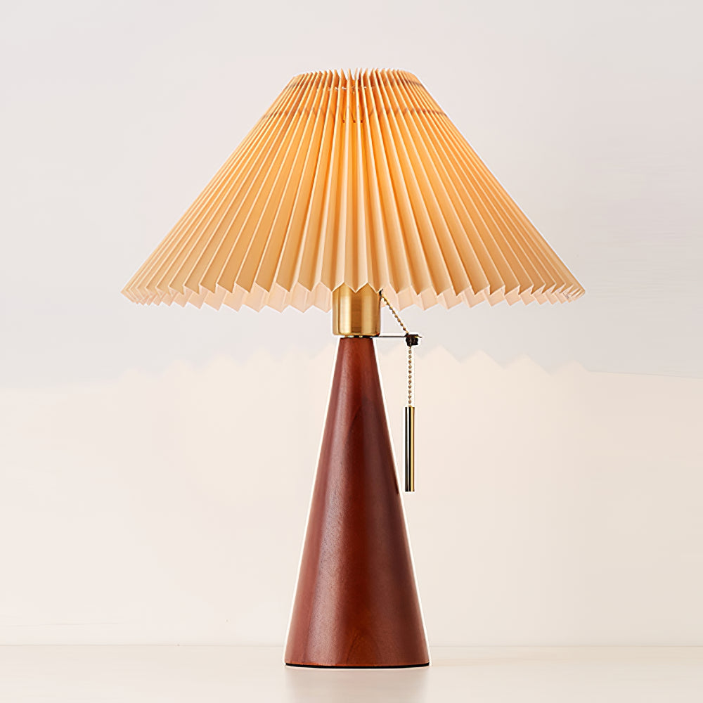 Table Lamp Folded Fabric Shade Wood Base 40cm