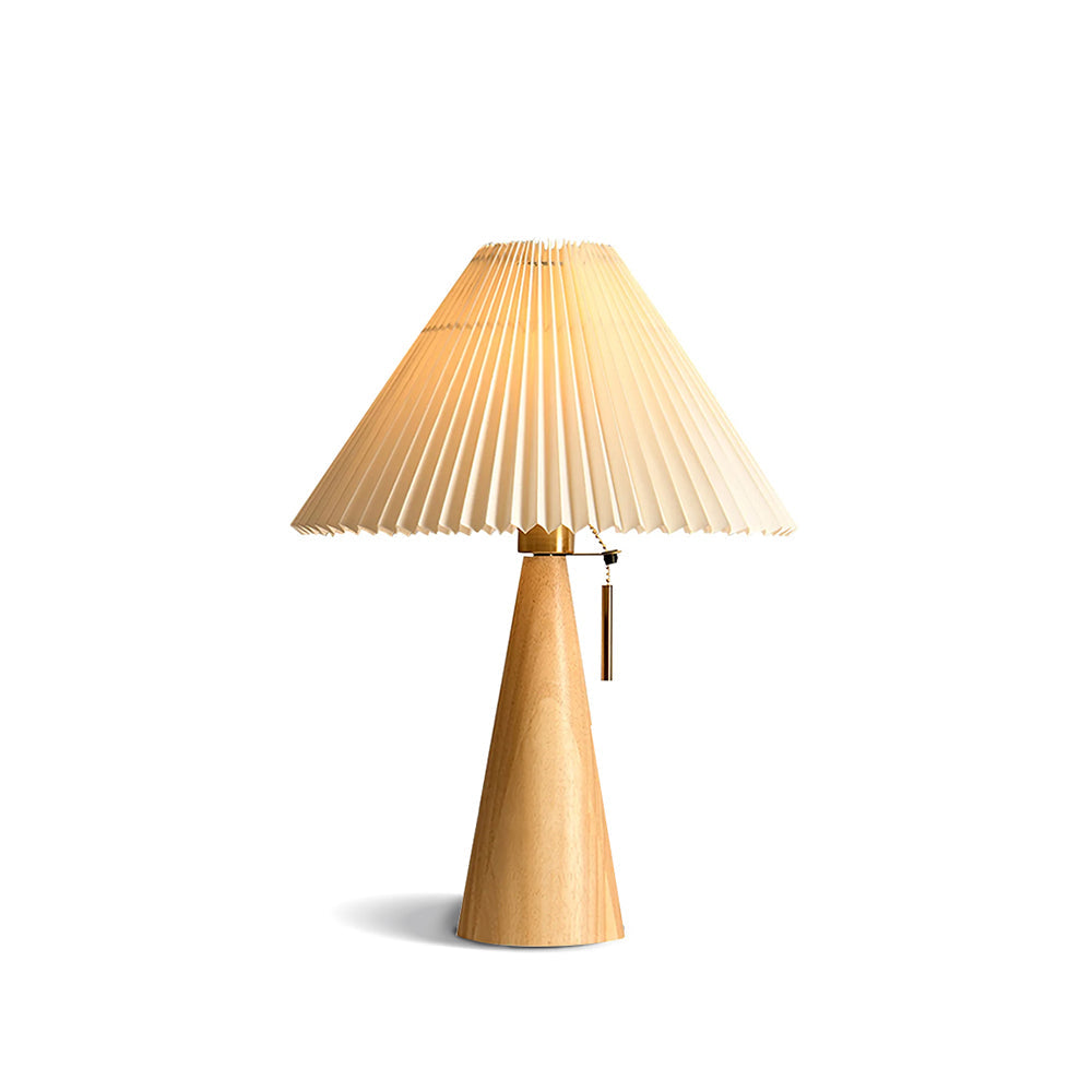 Table Lamp Folded Fabric Shade Wood Base 40cm
