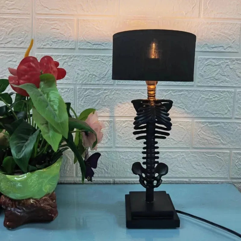 Table Lamp Gothic Skeleton Handcrafted Resin & Metal