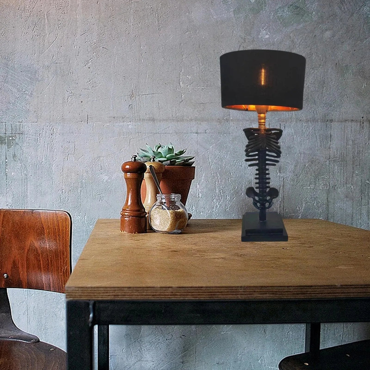 Table Lamp Gothic Skeleton Handcrafted Resin & Metal