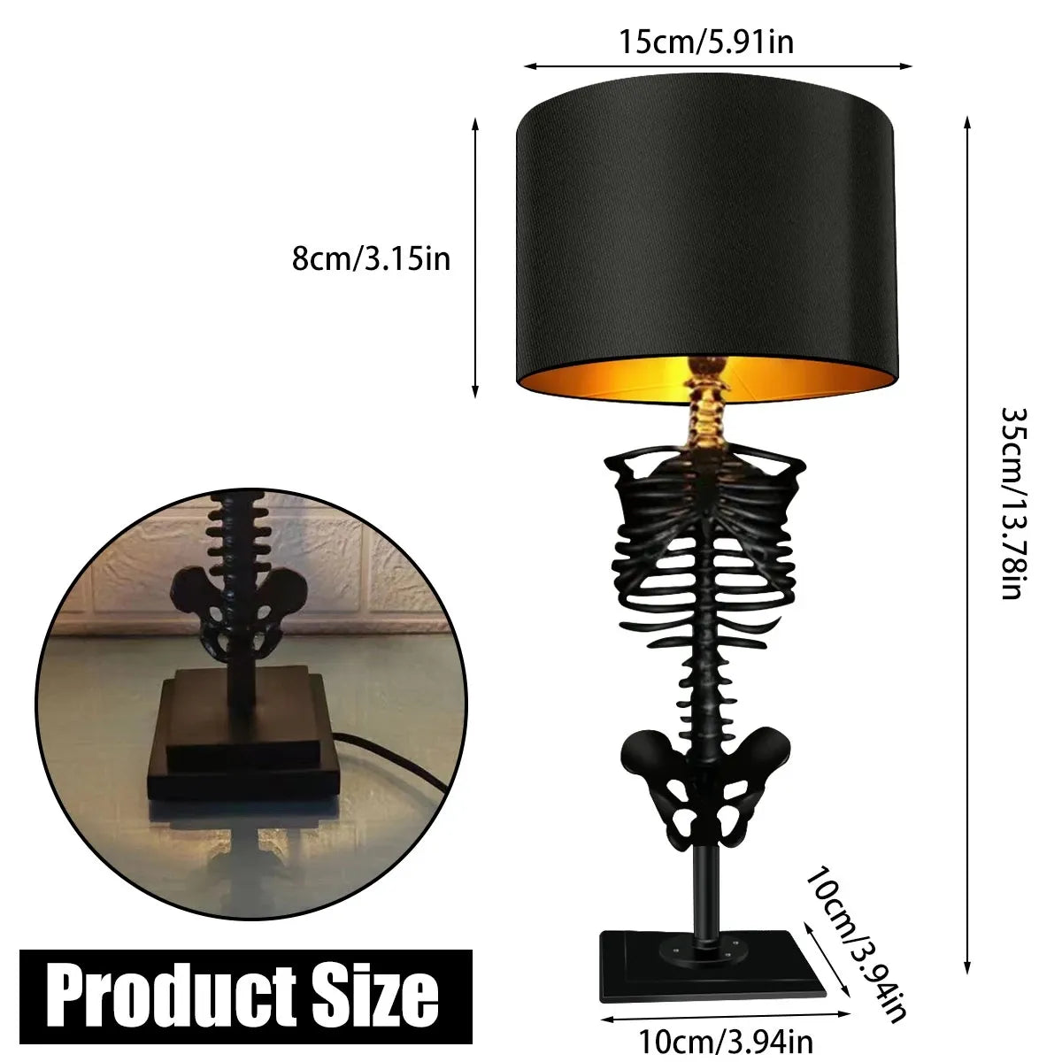 Table Lamp Gothic Skeleton Handcrafted Resin & Metal