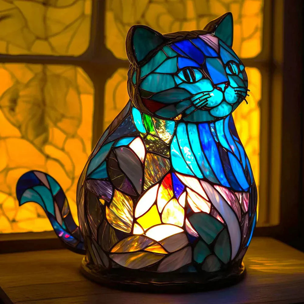 Table Lamp Handcrafted Stained Glass Metal Base 17cm