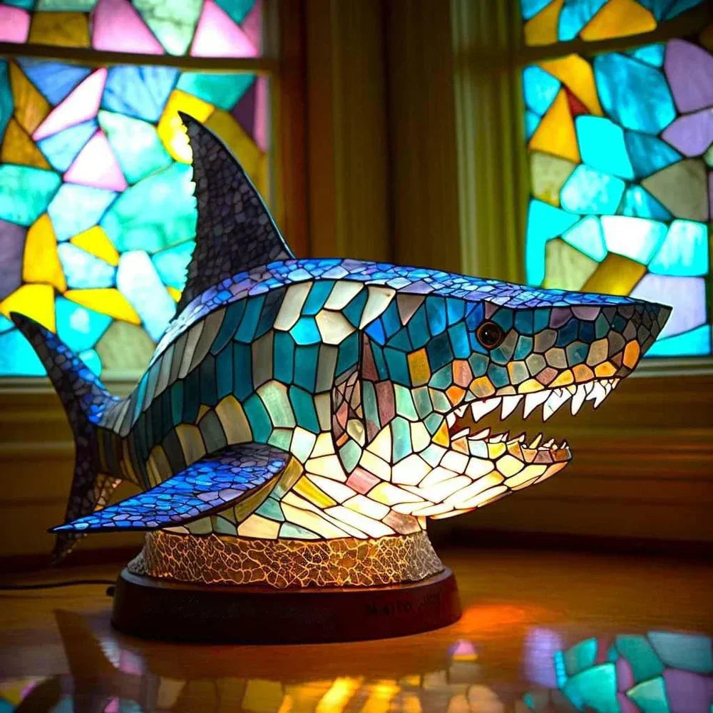Table Lamp Handcrafted Stained Glass Metal Base 17cm