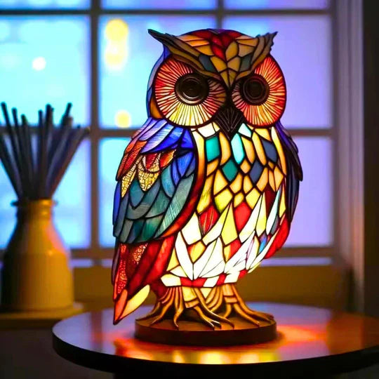 Table Lamp Handcrafted Stained Glass Warm White LED