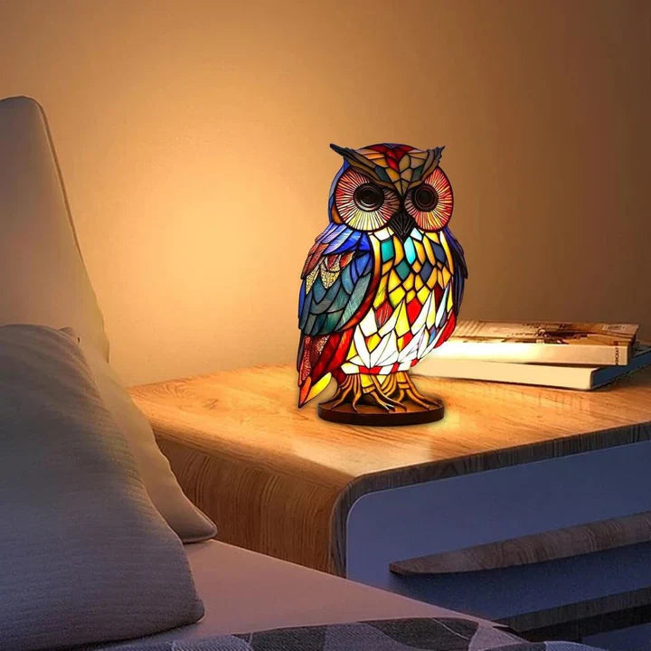 Table Lamp Handcrafted Stained Glass Warm White LED