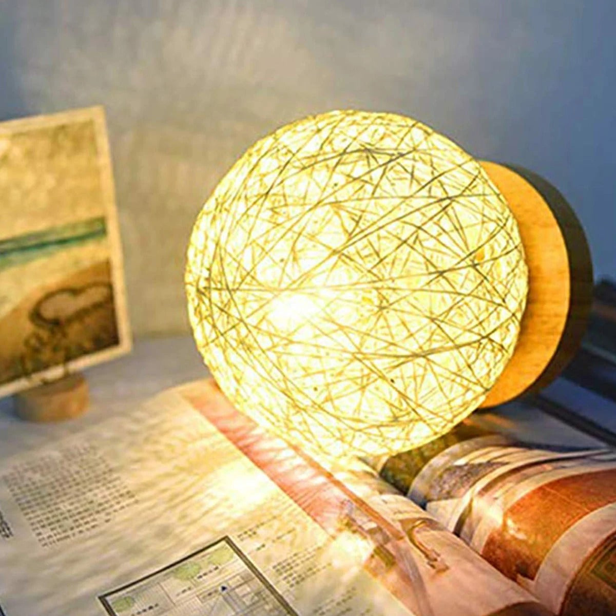 Table Lamp Handwoven Rattan USB-Powered Dimmable LED
