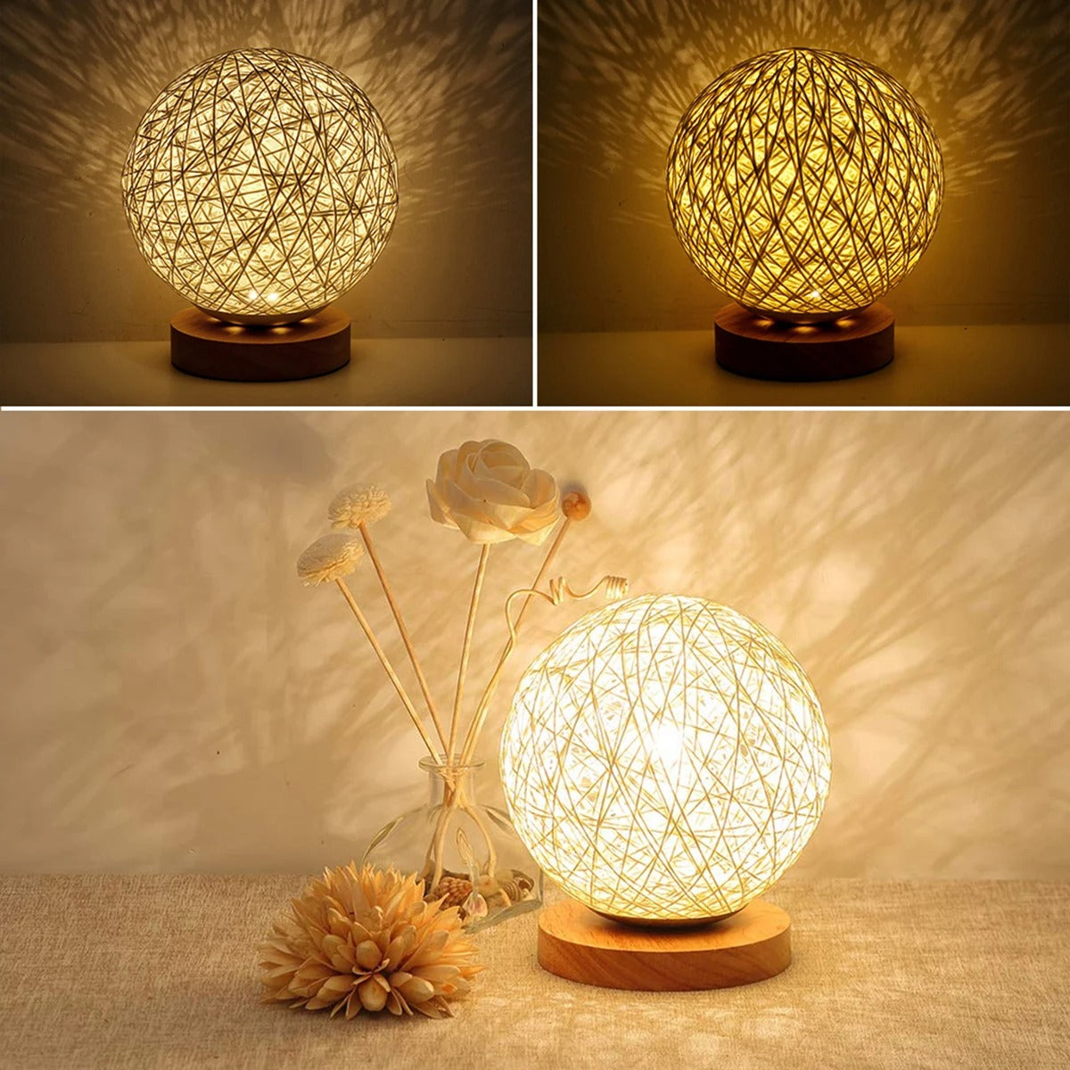 Table Lamp Handwoven Rattan USB-Powered Dimmable LED