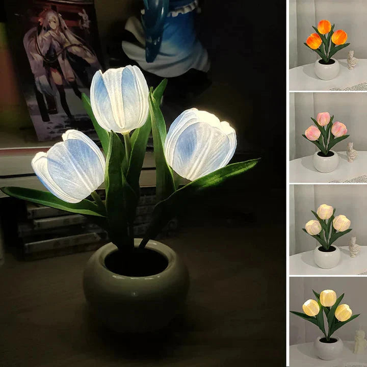 Table Lamp Lifelike Tulip Ceramic Pot USB-Powered