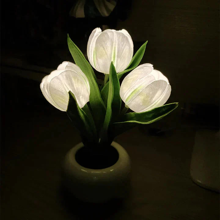 Table Lamp Lifelike Tulip Ceramic Pot USB-Powered