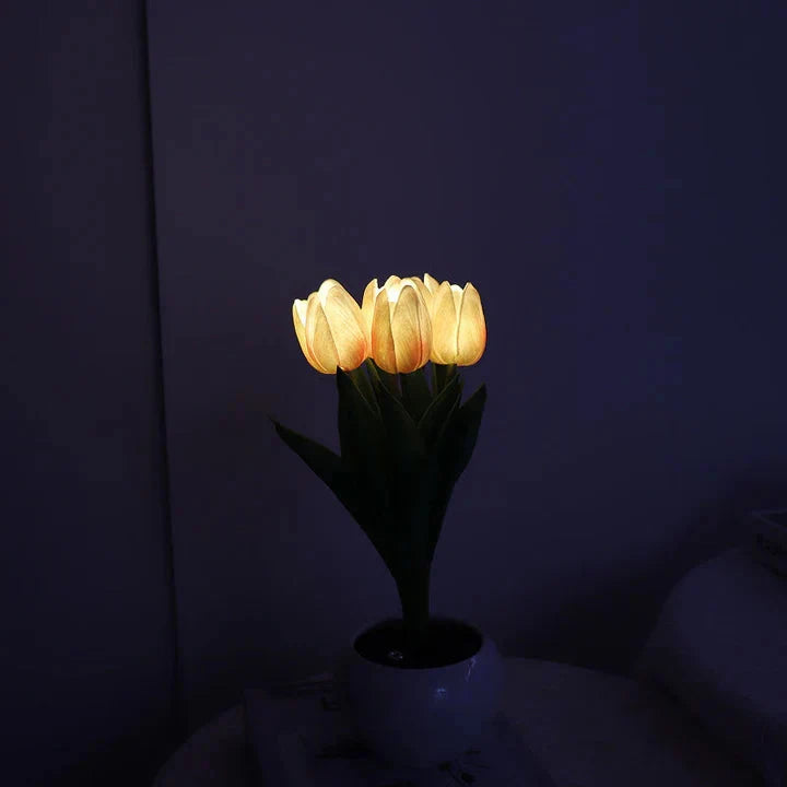 Table Lamp Lifelike Tulip Ceramic Pot USB-Powered