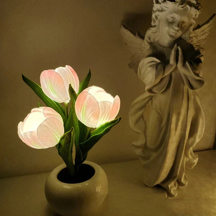 Table Lamp Lifelike Tulip Ceramic Pot USB-Powered