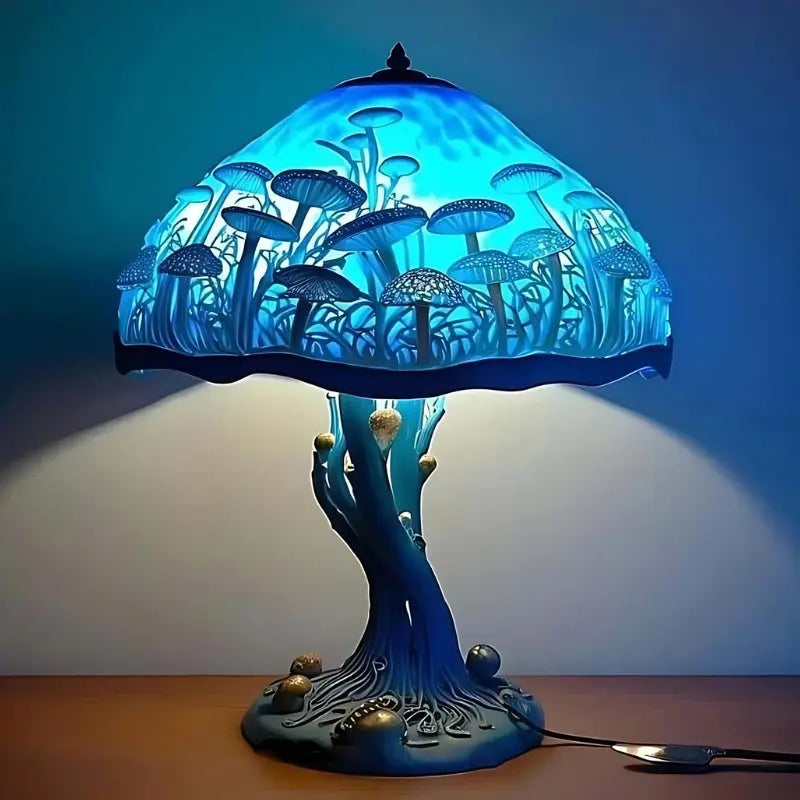 Table Lamp Multicolor Stained Glass Resin Base 12 Inch