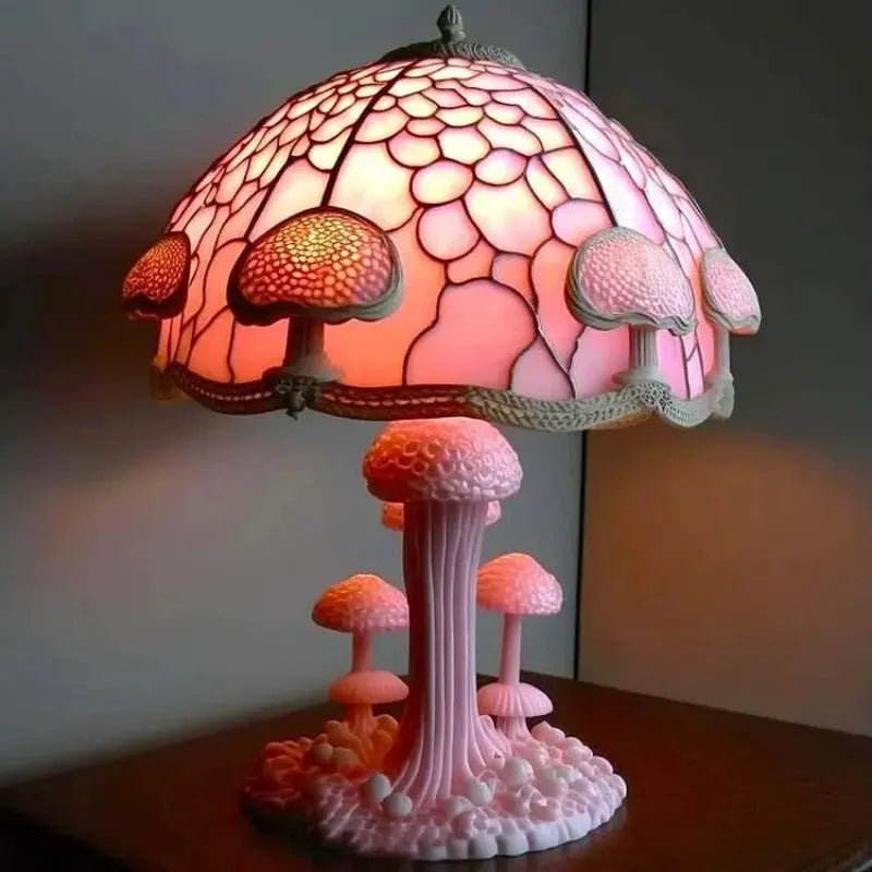 Table Lamp Multicolor Stained Glass Resin Base 12 Inch