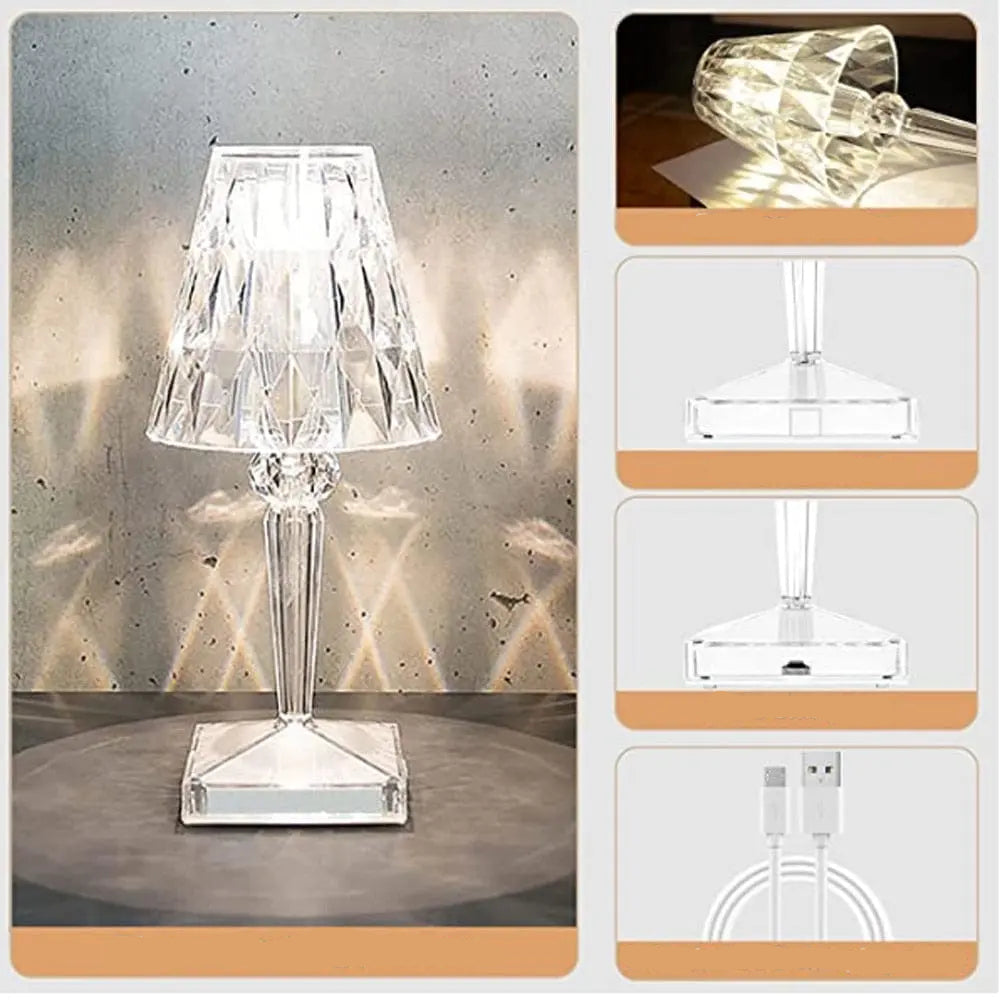 Table Lamp Rechargeable LED Acrylic Crystal-Cut