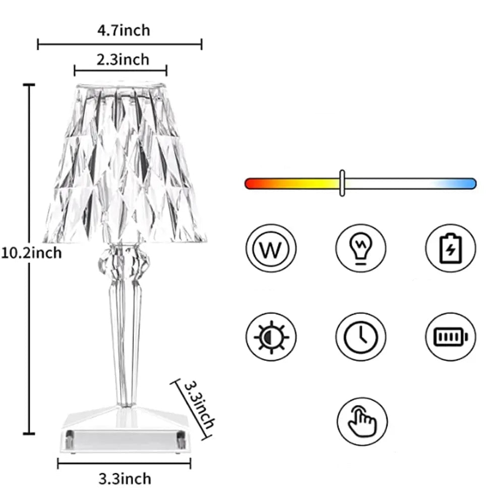 Table Lamp Rechargeable LED Acrylic Crystal-Cut