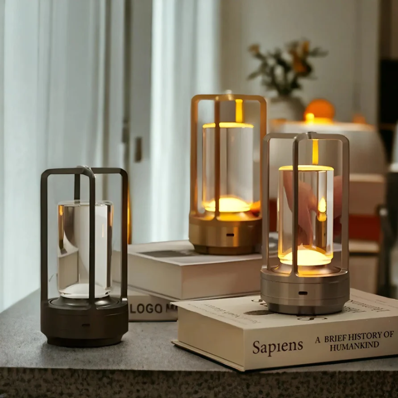 Table Lamp Rechargeable Touch Dimmer Glass Shade