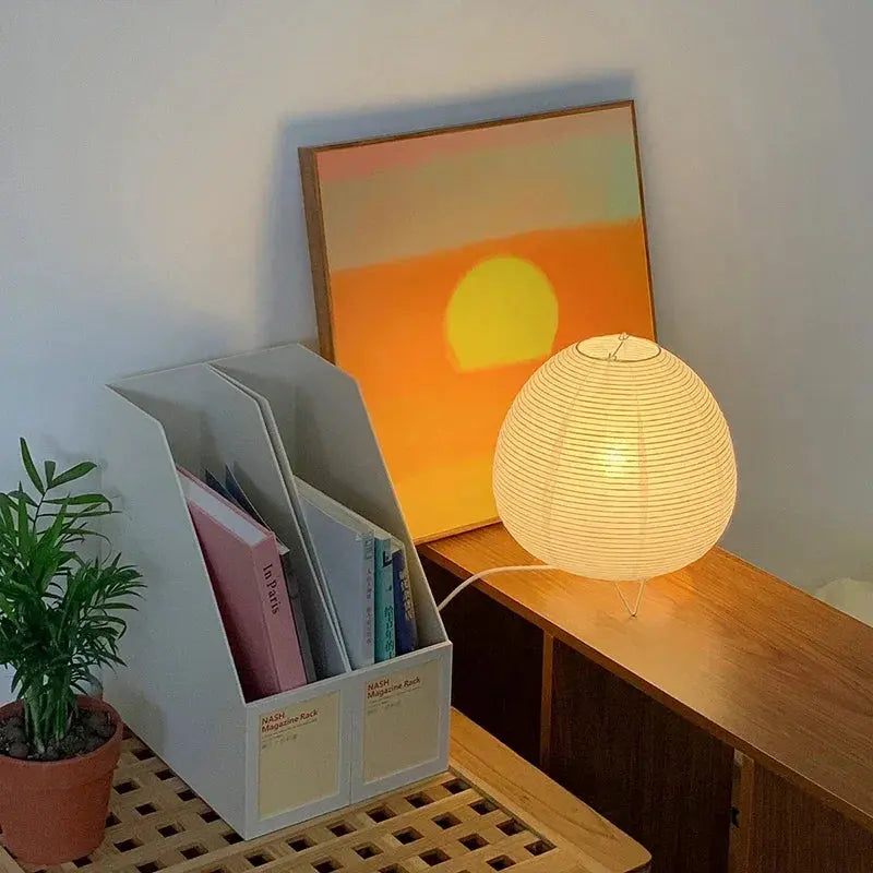 Table Lamp Rice Paper Shade Glare-Free Warm Light