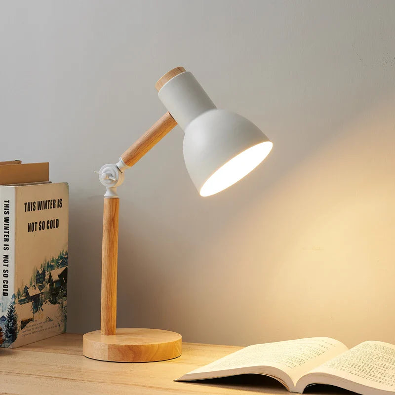 Table Lamp Scandinavian Adjustable Wooden Arm Integrated LED