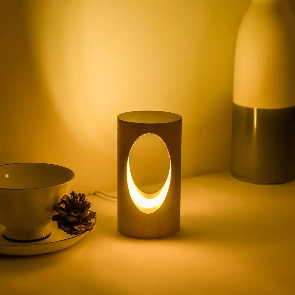 Table Lamp Solid Wood USB-Powered Glare-Free Warm Glow