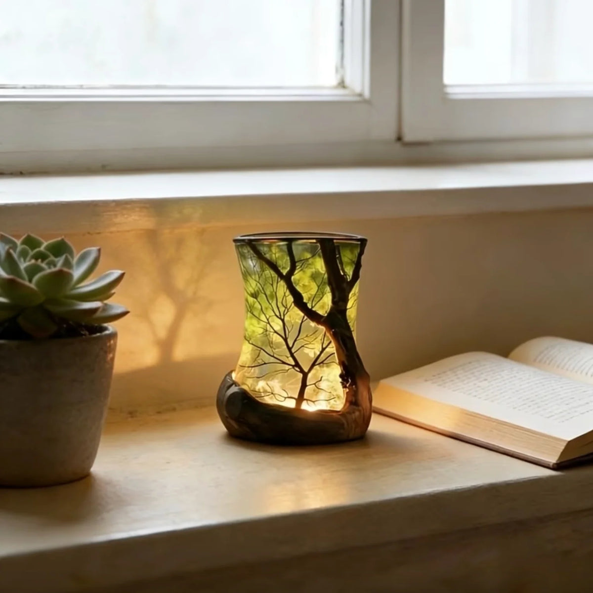 Table Lamp Tree Shadow Projection Warm White Battery Operated