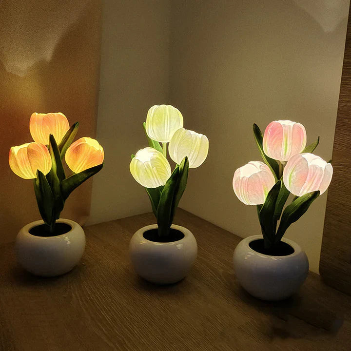Table Lamp Tulip Blossoms Warm LED USB-Powered